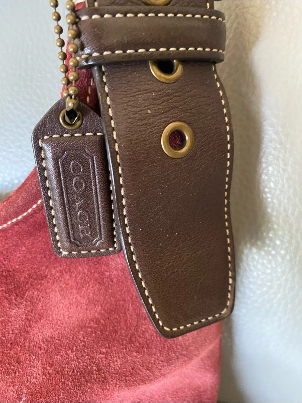 Vintage Coach Burgundy Suede Crossbody with Dark Brown Leather Straps